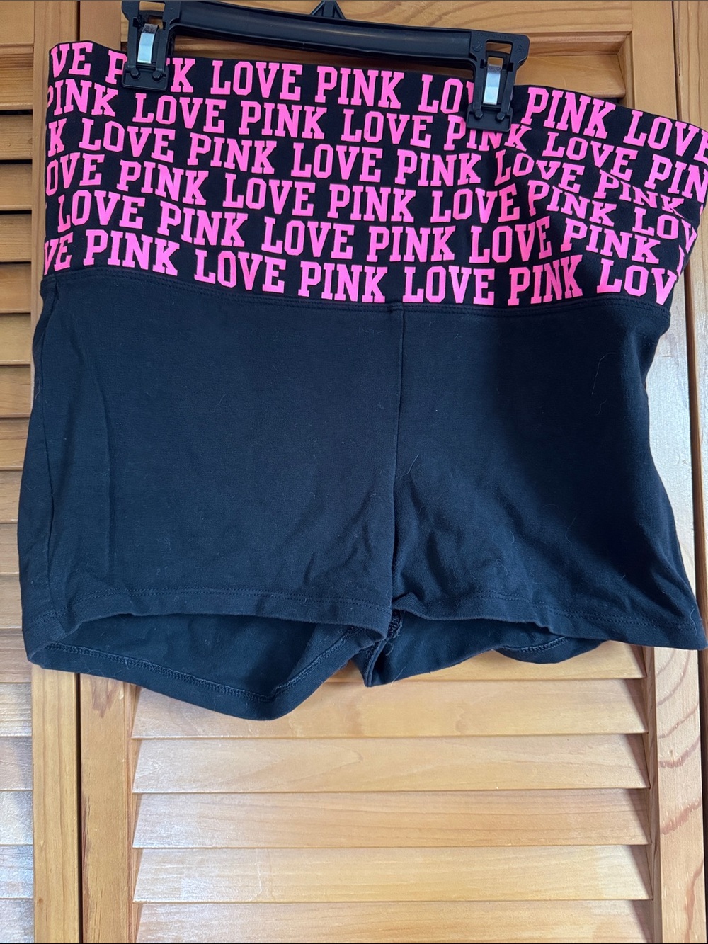 PINK Victoria's Secret Black Shorts with foldover Hot Pink 'LOVE PINK' Waistband - Picture 4 of 4